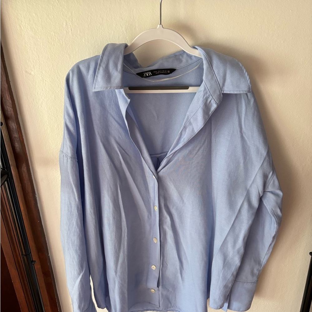 Zara Light Blue Button-Up Shirt